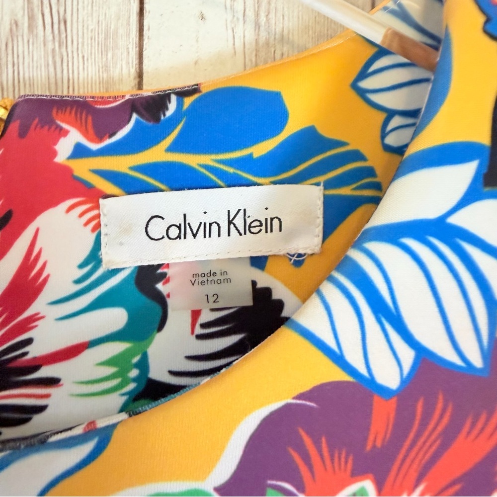 Calvin Klein Yellow Floral Sheath Dress Ruffled Hem - Picture 5 of 8